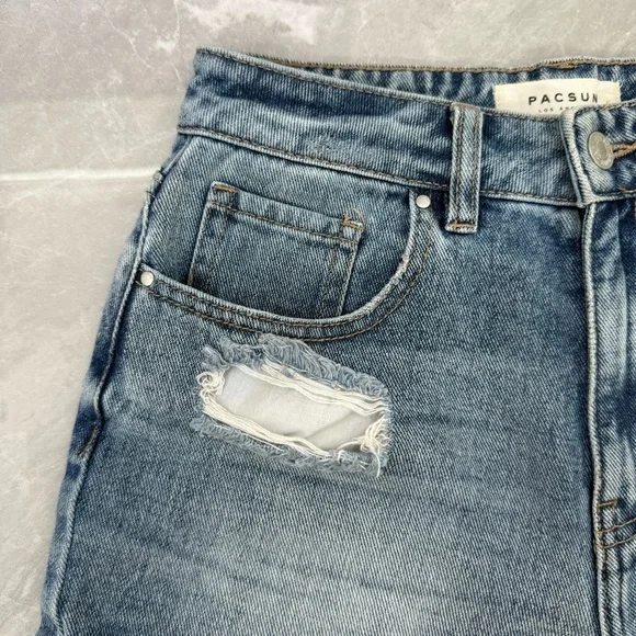 Women’s PacSun Distressed High Rise Mom Short Jean Shorts Size 26 - Picture 3 of 15